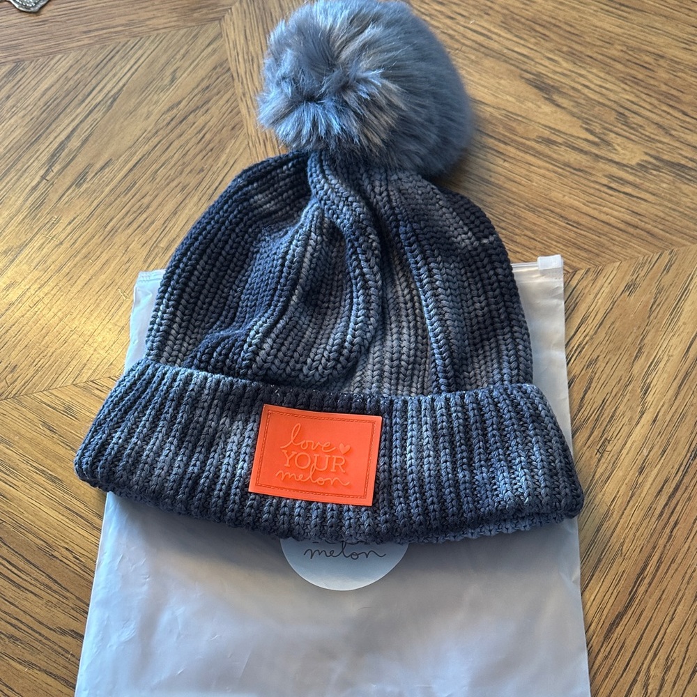 Love Your Melon Grey tie dye Pom-Pom with Orange Glow in the Dark Patch Beanie
